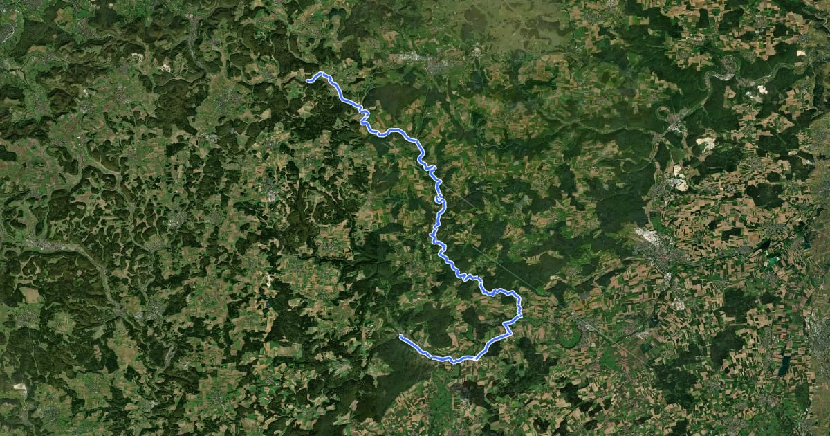 Маршрут R 1 - Der Lautertalradweg на спутниковом снимке