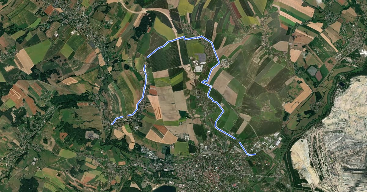 Маршрут Rübezahl zum Oder-Neiße-Radweg на спутниковом снимке