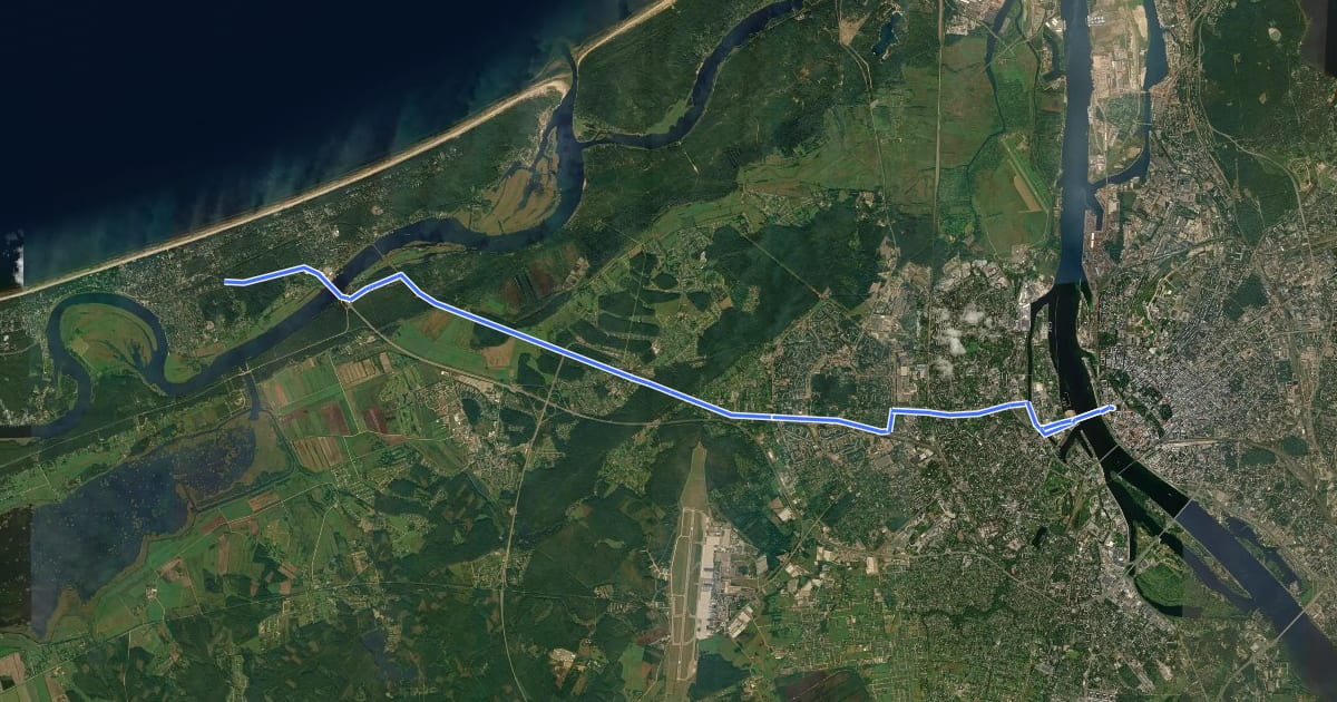 Маршрут Rīga - Jūrmala на спутниковом снимке