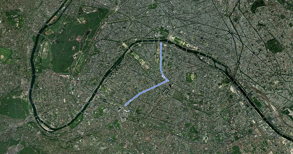 Маршрут Réseau Cyclable Olympique de Porte de Versailles à Invalides на спутниковом снимке