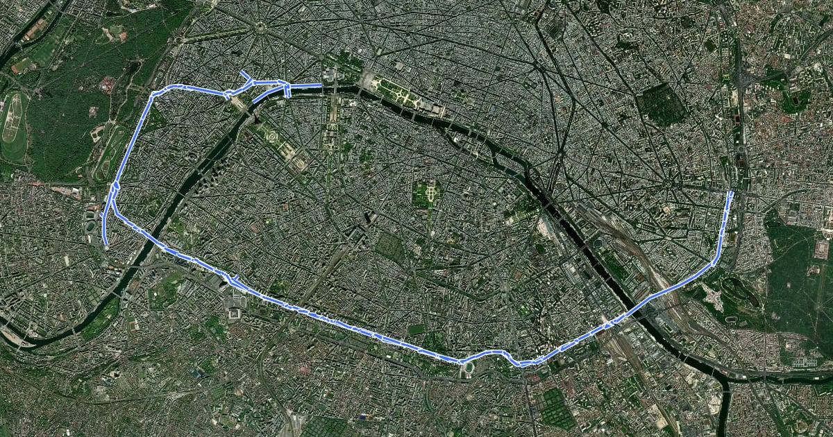 Маршрут Réseau Cyclable Olympique de Porte de Vincennes à Pont de l’Alma на спутниковом снимке