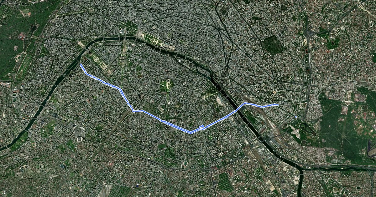 Маршрут Réseau Cyclable Olympique de Porte Dorée au Pont Bir Hakeim на спутниковом снимке