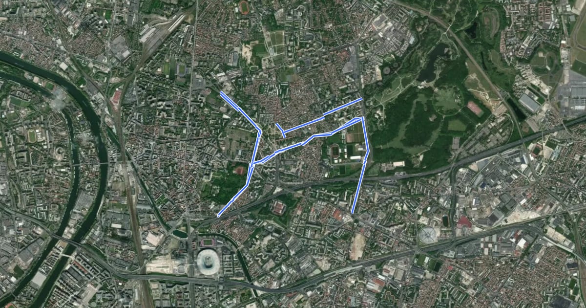 Маршрут Réseau Cyclable Olympique de saint Denis Nord на спутниковом снимке