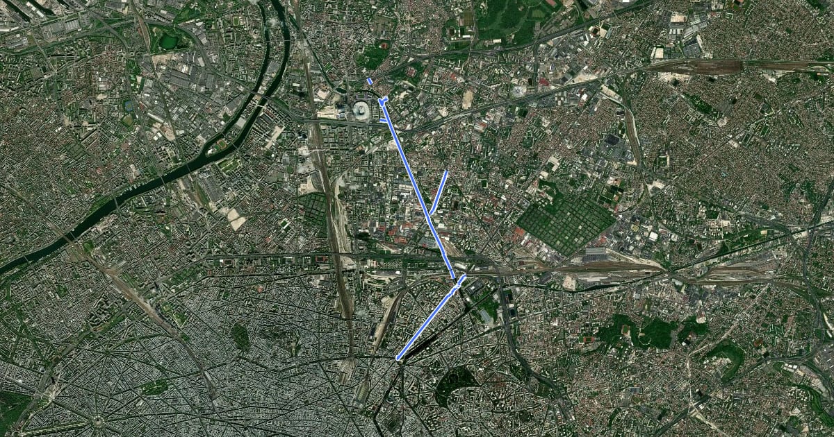 Маршрут Réseau Cyclable Olympique du Stade de France à Paris на спутниковом снимке