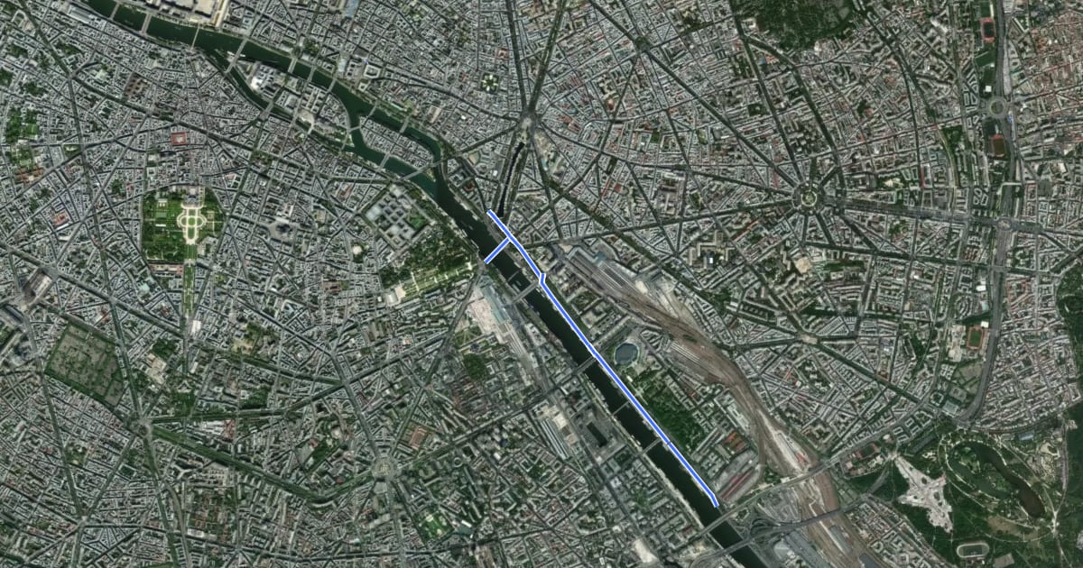 Маршрут Réseau Cyclable Olympique, quais Nord-Est de la Seine на спутниковом снимке