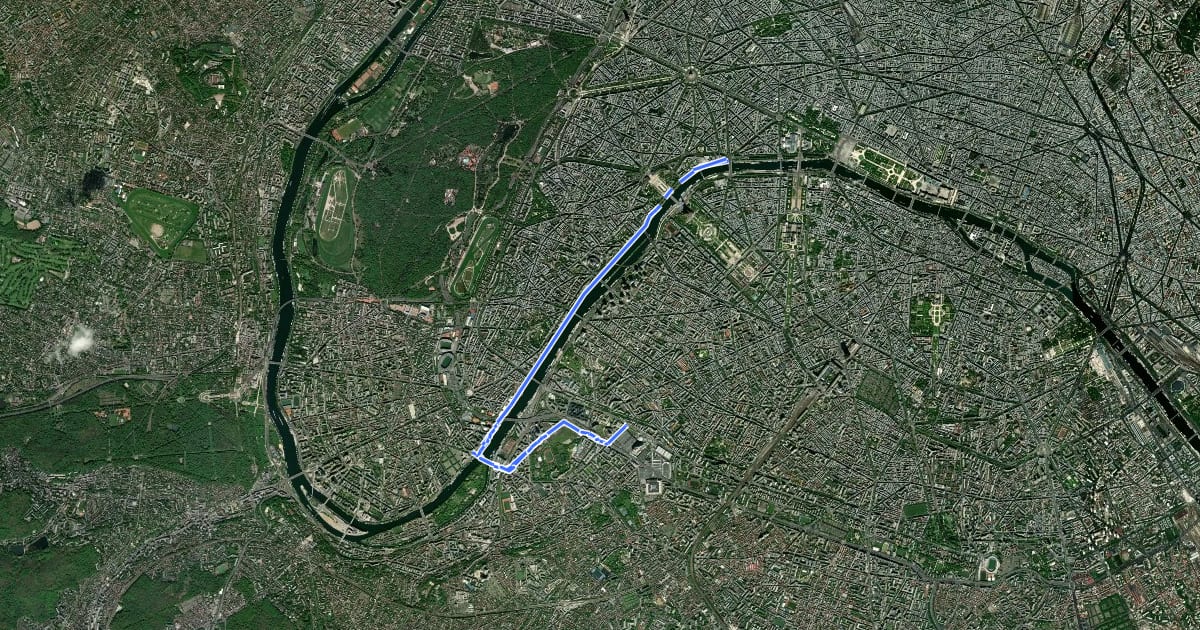 Маршрут Réseau Cyclable Olympique, quais Nord-Ouest de la Seine на спутниковом снимке