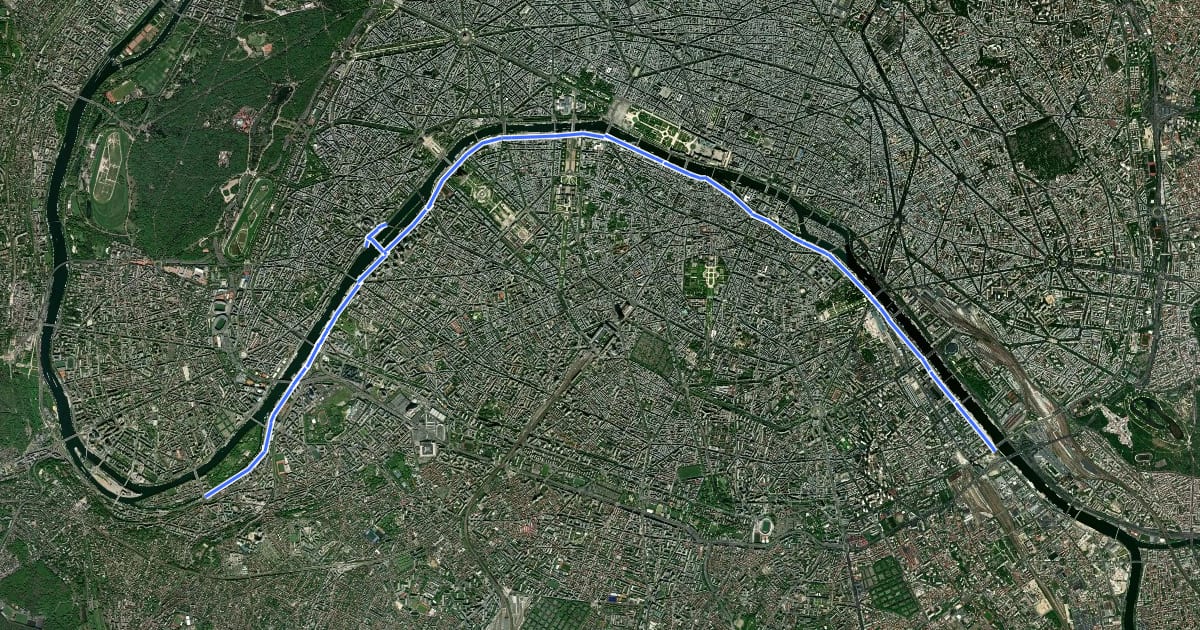 Маршрут Réseau Cyclable Olympique, quais Sud de la Seine на спутниковом снимке