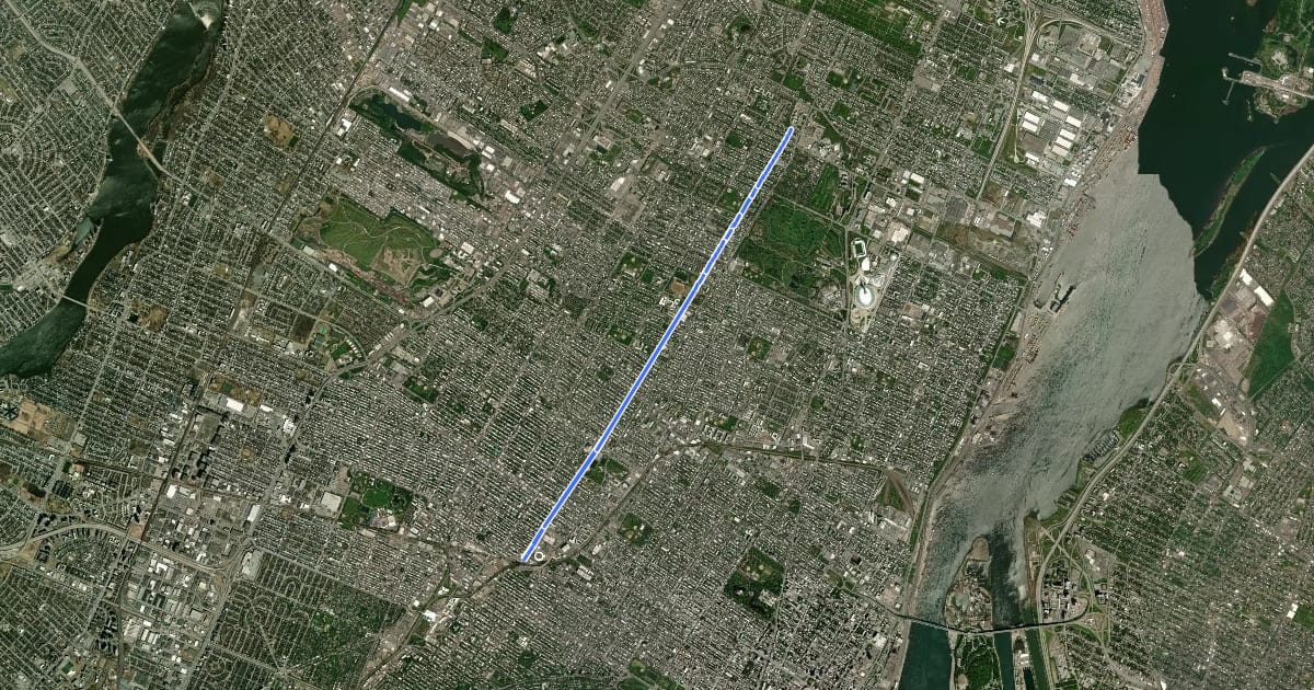 Маршрут Réseau Express Vélo, axe 5 : De Bellechasse на спутниковом снимке