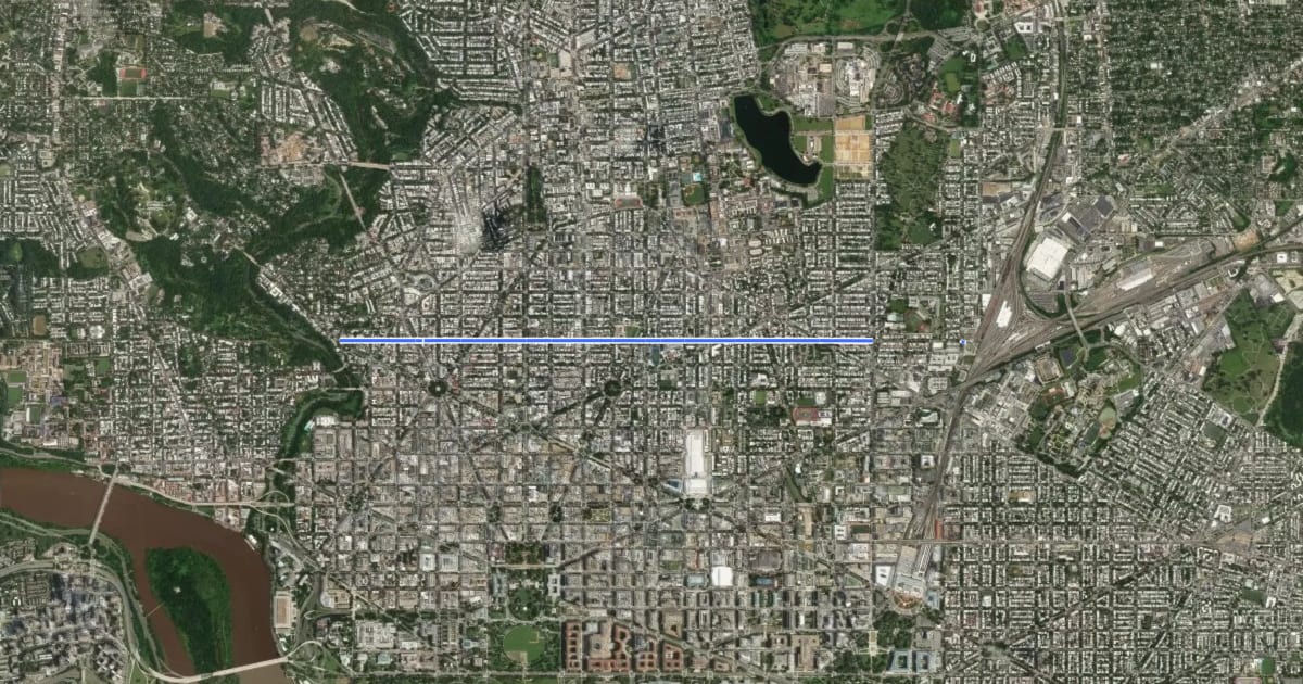 Маршрут R Street Northwest на спутниковом снимке