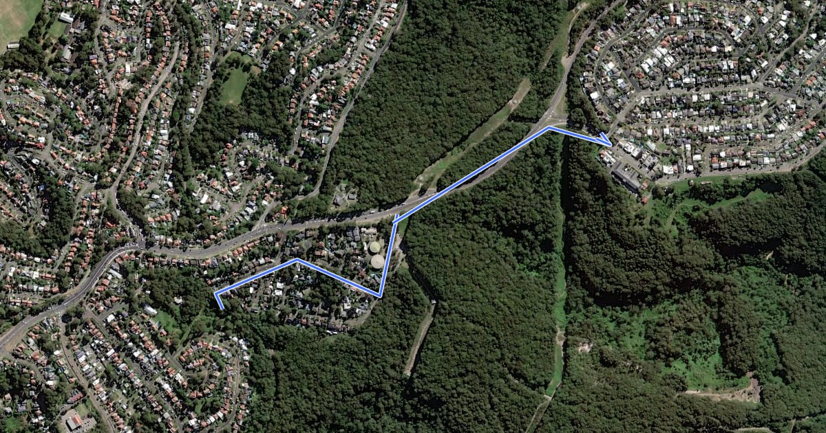 Маршрут R1-13 Highfields - Scenic Drive to Fernleigh Track на спутниковом снимке