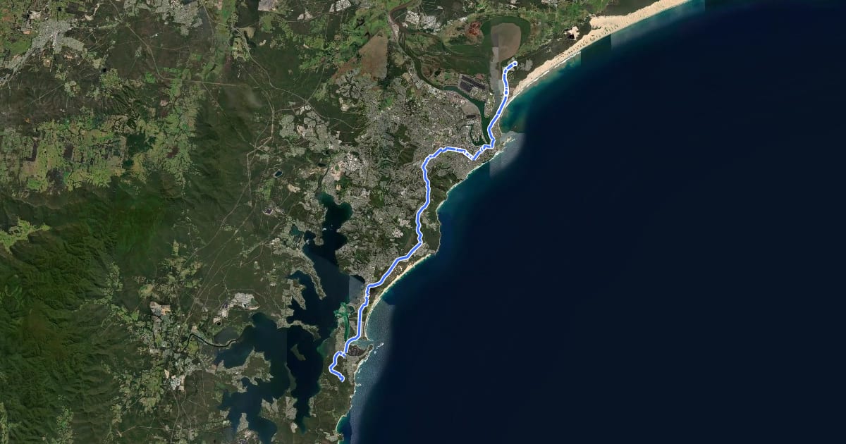Маршрут R1 Swansea to Newcastle City and Stockton to Fern Bay на спутниковом снимке