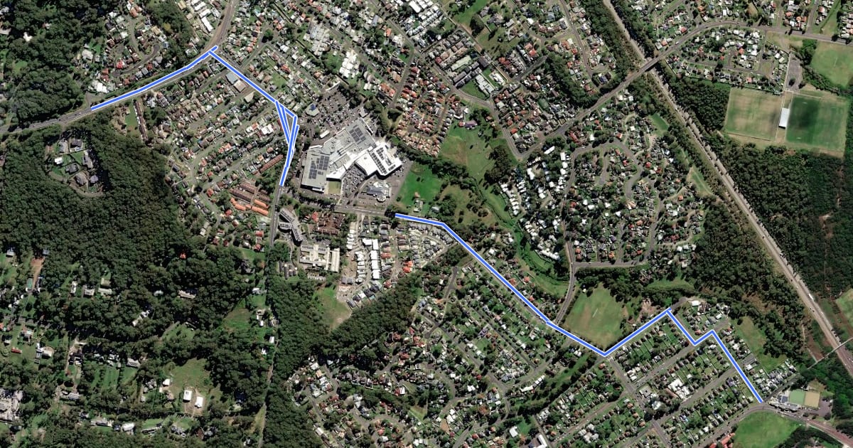 Маршрут R10 Warners Bay to Redhead (Temporary) на спутниковом снимке