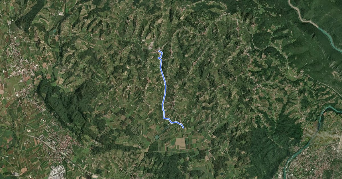 Маршрут R2 (Nova Gorica-Dobrovo-Kanal) на спутниковом снимке