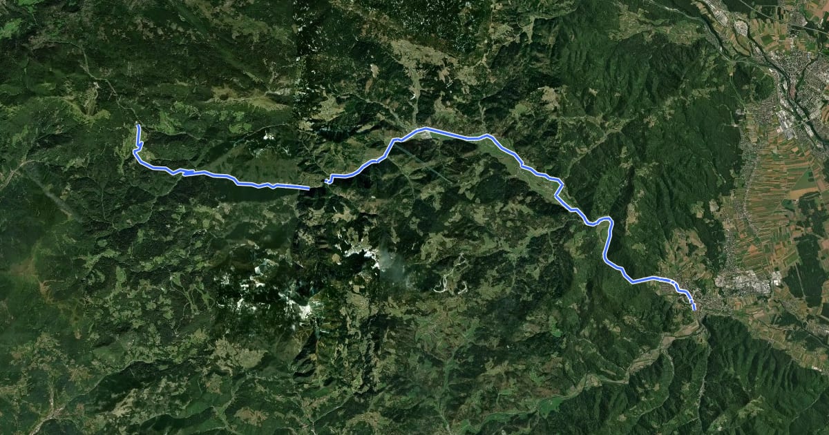 Маршрут R6 (Škofja Loka - Železniki - Zgornja Sorica) на спутниковом снимке