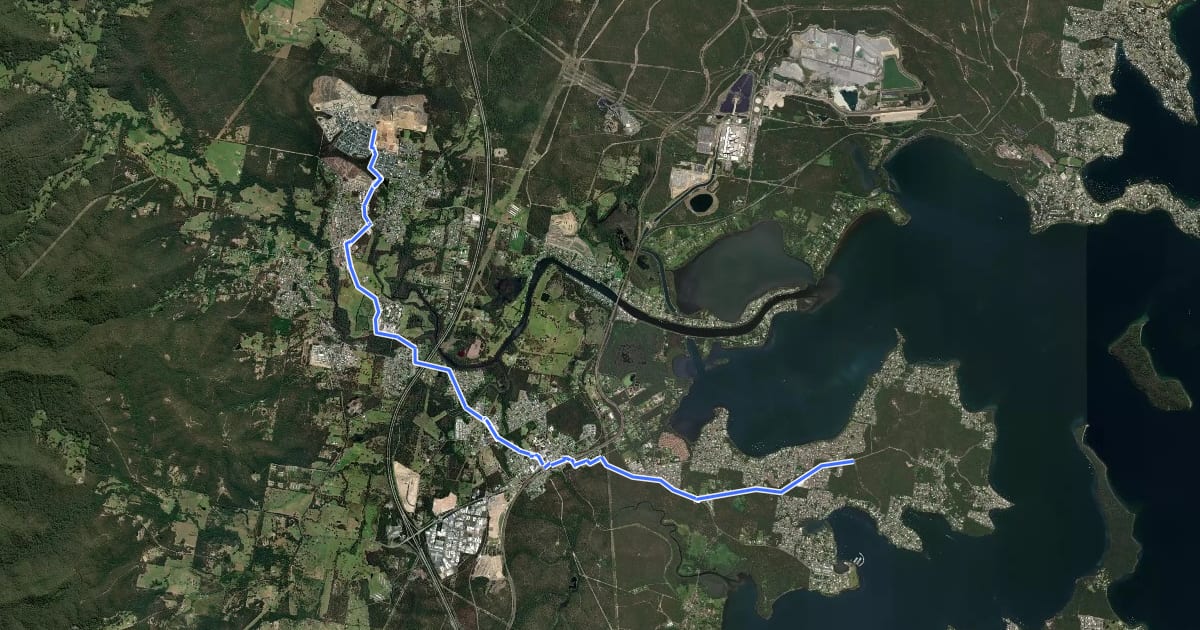 Маршрут R7 Morisset Peninsula to Watagan Park на спутниковом снимке