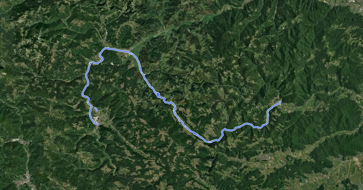 Маршрут R9 (Idrija-Žiri-Gorenja vas-Brezovica pri Ljubljani) на спутниковом снимке