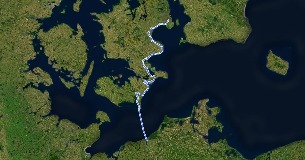 Маршрут Radfernweg Berlin-Kopenhagen Denmark на спутниковом снимке