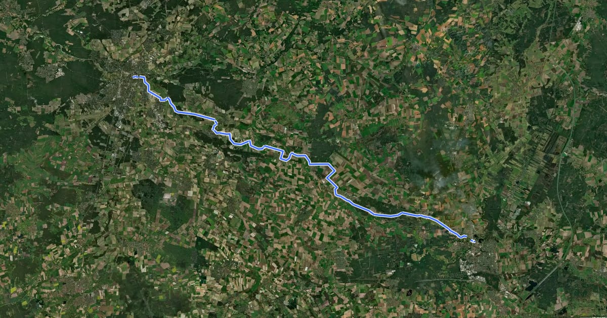Маршрут Radfernweg Celle-Gifhorn на спутниковом снимке
