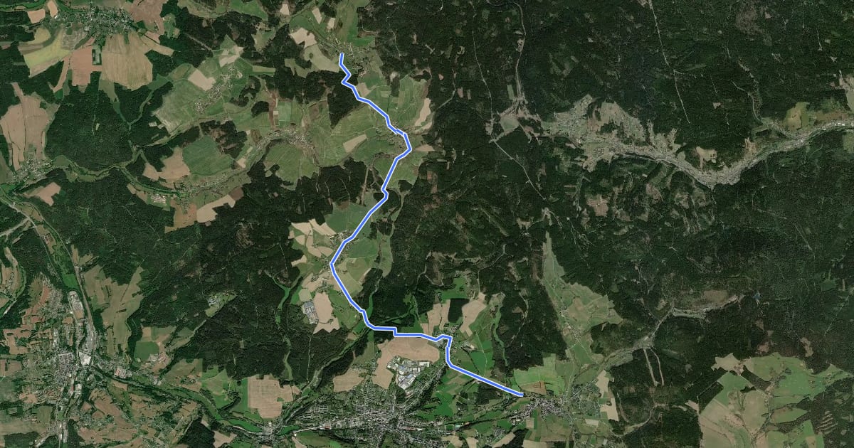 Маршрут Radfernweg Sächsische Mittelgebirge [Schöneck↔Plauen] на спутниковом снимке