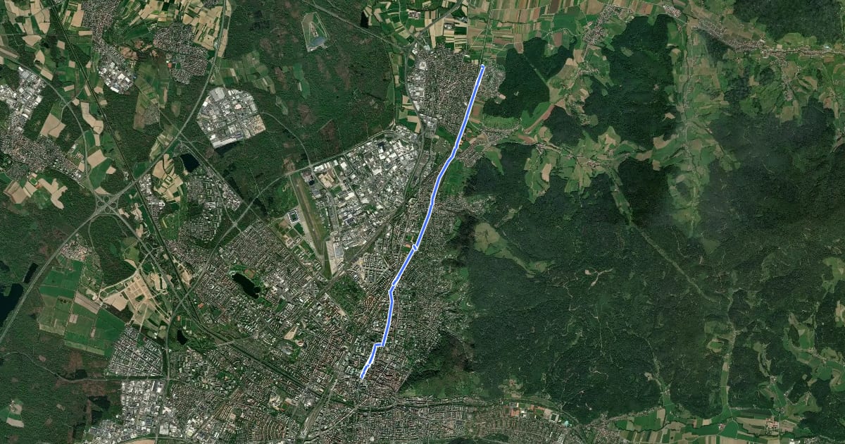 Маршрут RadNETZ Freiburg - Gundelfingen на спутниковом снимке