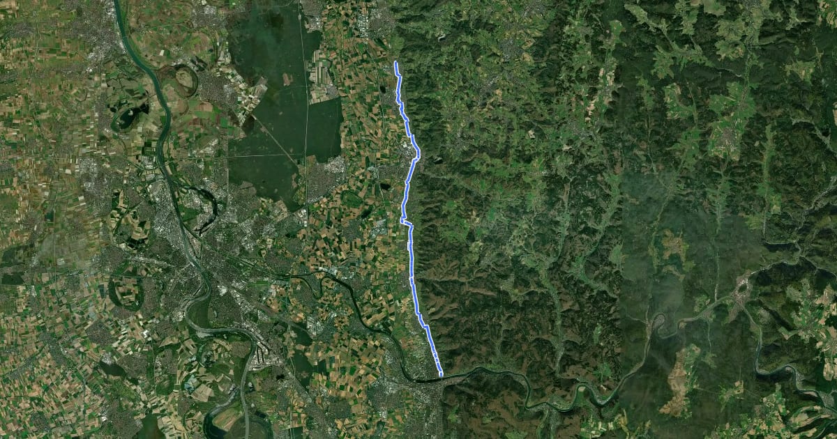 Маршрут RadNETZ Heidelberg - Weinheim - Laudenbach на спутниковом снимке