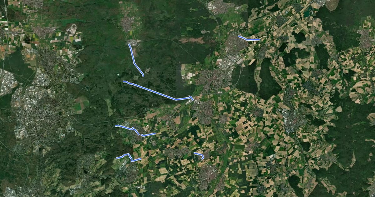 Маршрут Radnetz Landkreis Darmstadt-Dieburg на спутниковом снимке