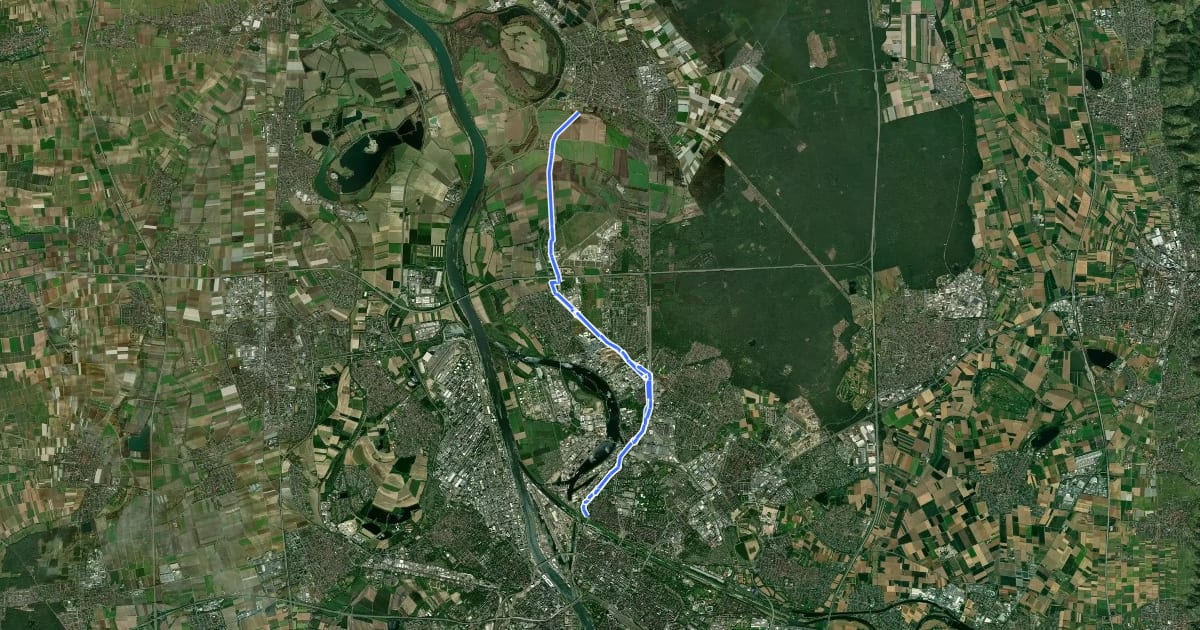 Маршрут RadNETZ Mannheim - Lampertheim на спутниковом снимке