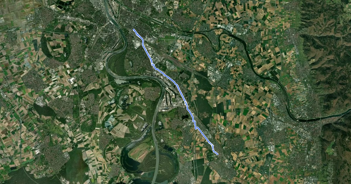 Маршрут RadNETZ Mannheim - Schwetzingen на спутниковом снимке