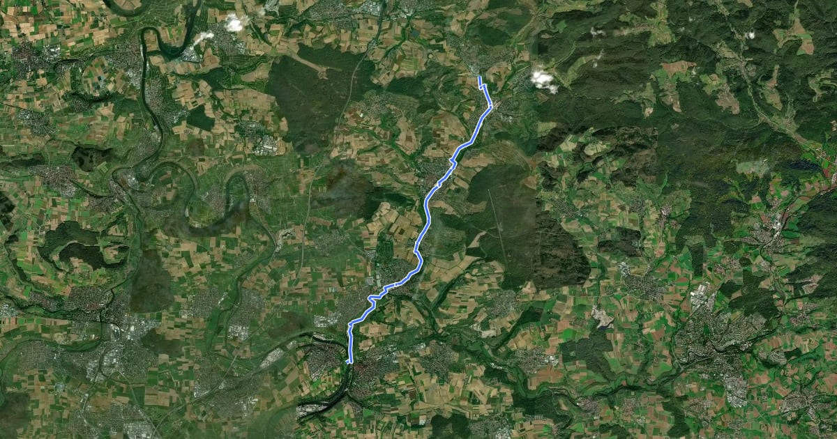 Маршрут RadNETZ Oberstenfeld - Marbach на спутниковом снимке