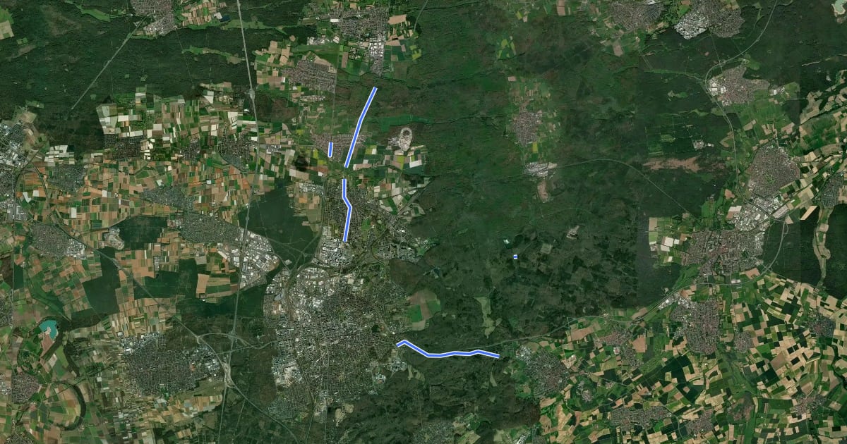 Маршрут Radnetz Stadt Darmstadt на спутниковом снимке