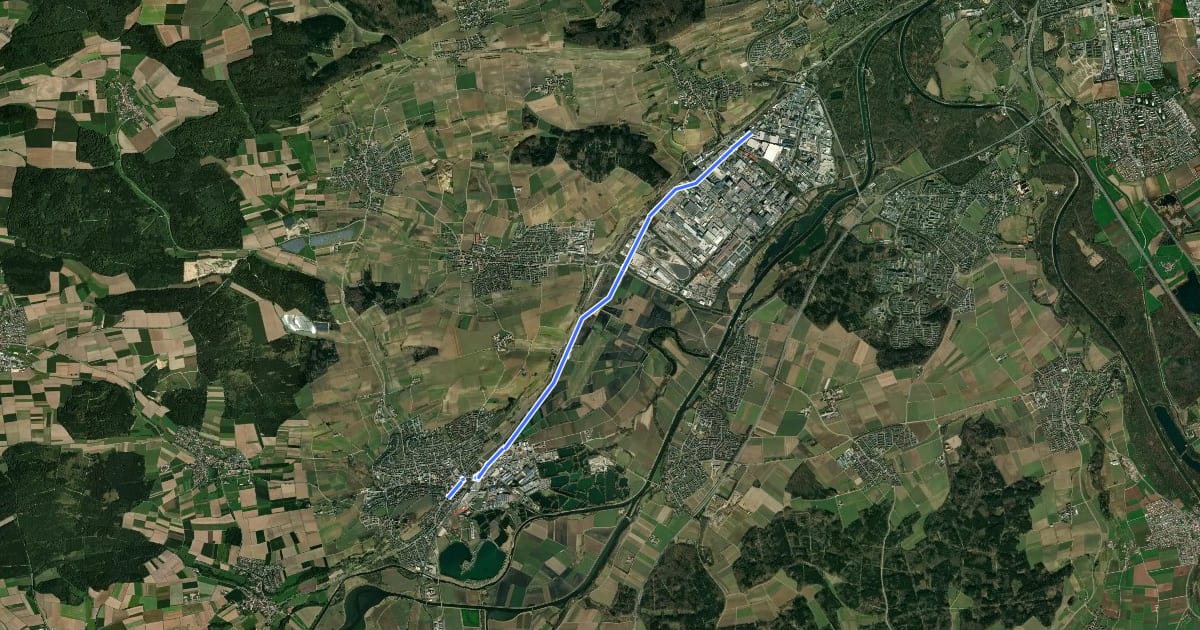 Маршрут RadNETZ Ulm-Donautal - Erbach на спутниковом снимке