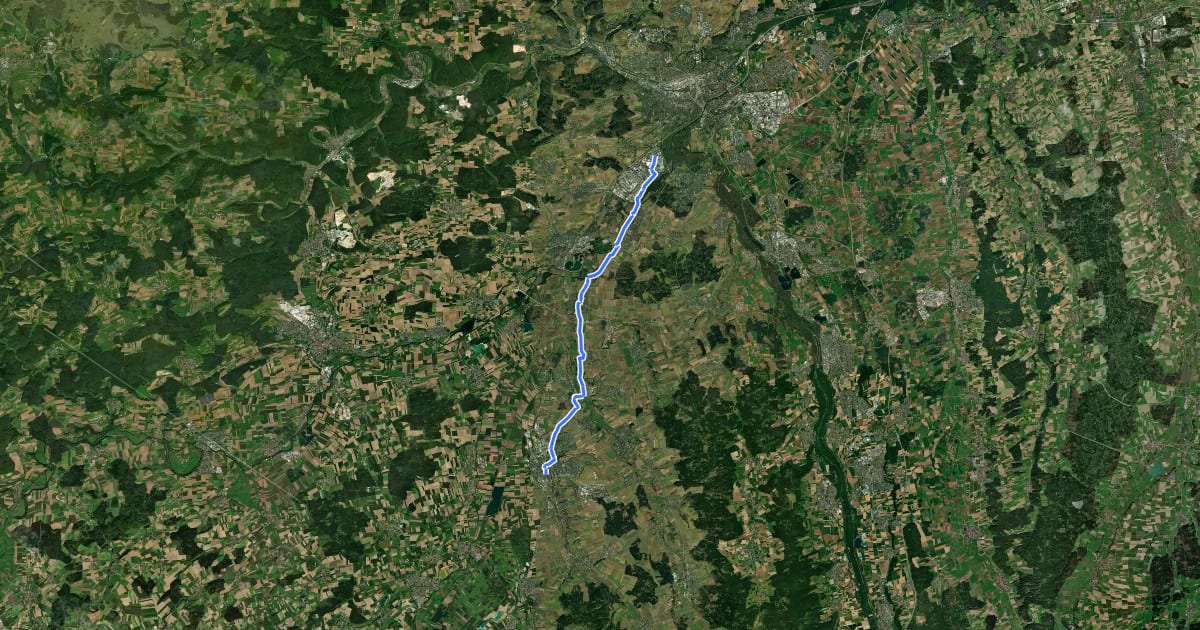 Маршрут RadNETZ Ulm-Donautal - Laupheim на спутниковом снимке