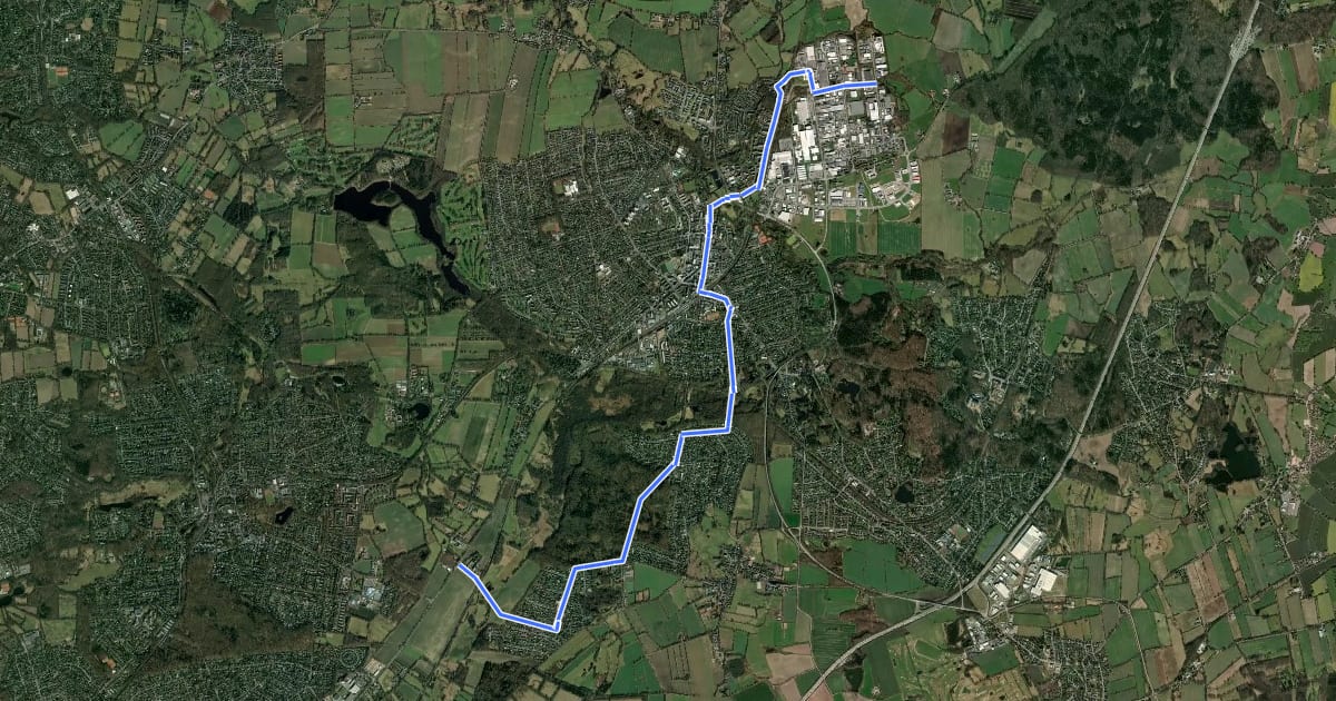 Маршрут Radroute A7 Brauner Hirsch <=> Gewerbegebiet Ahbg. Nord на спутниковом снимке