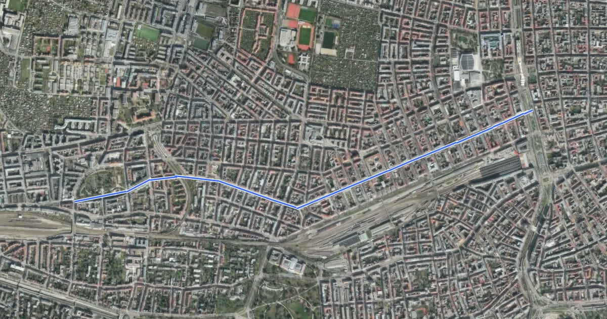 Маршрут Radroute Goldschlagstraße на спутниковом снимке