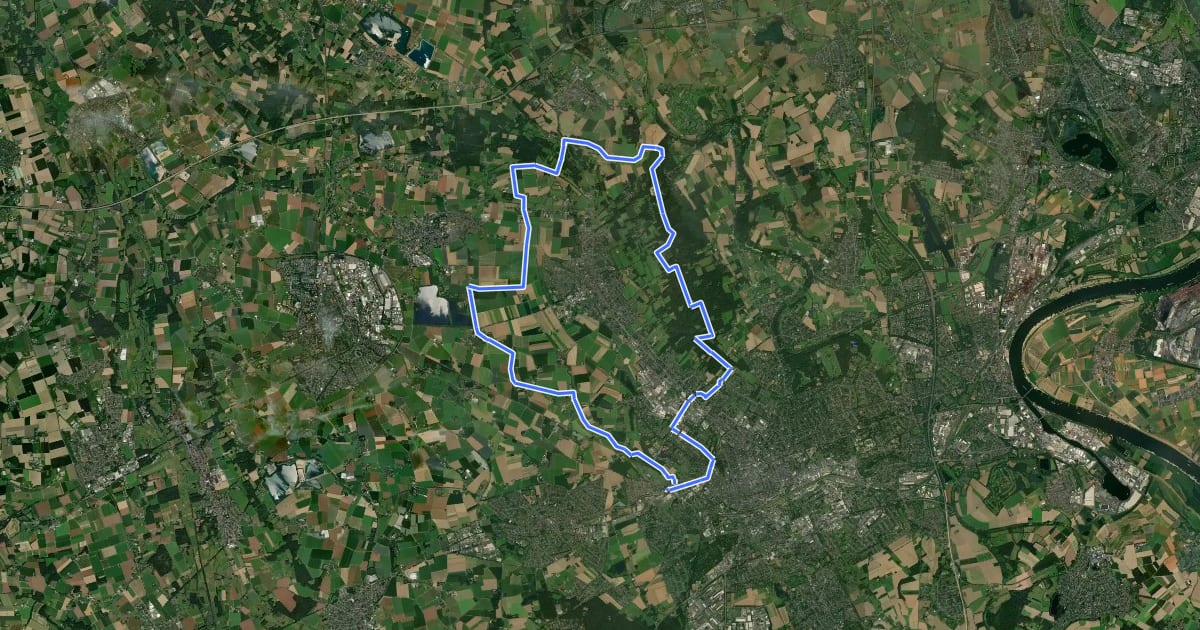 Маршрут Radroute Krefeld R1 на спутниковом снимке