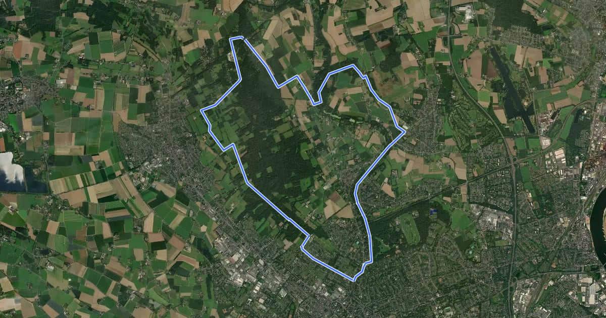 Маршрут Radroute Krefeld R2 на спутниковом снимке