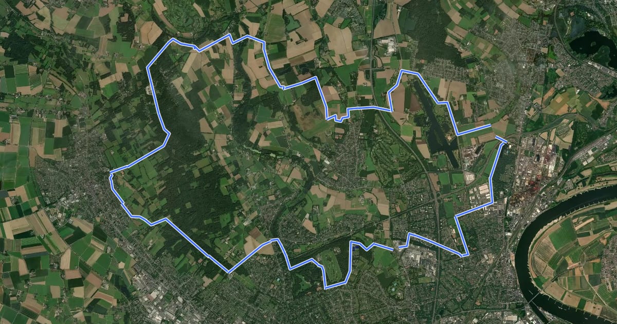 Маршрут Radroute Krefeld R3 на спутниковом снимке