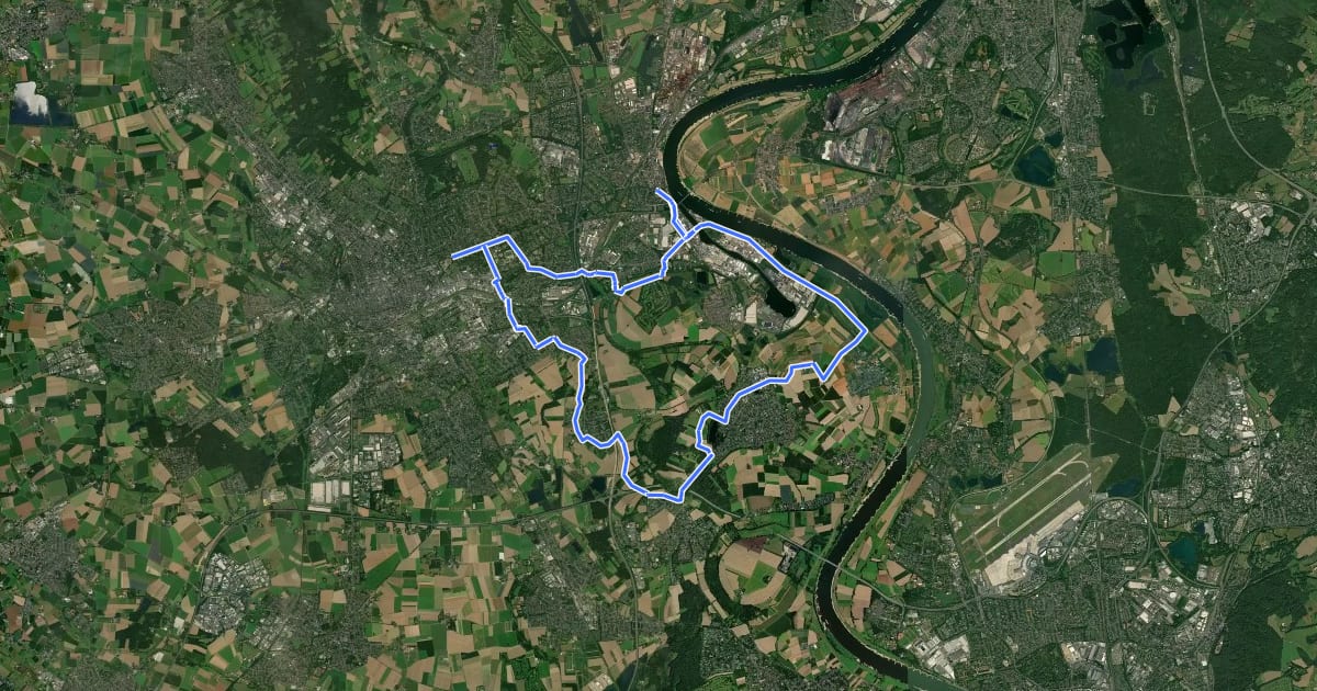 Маршрут Radroute Krefeld R4 на спутниковом снимке