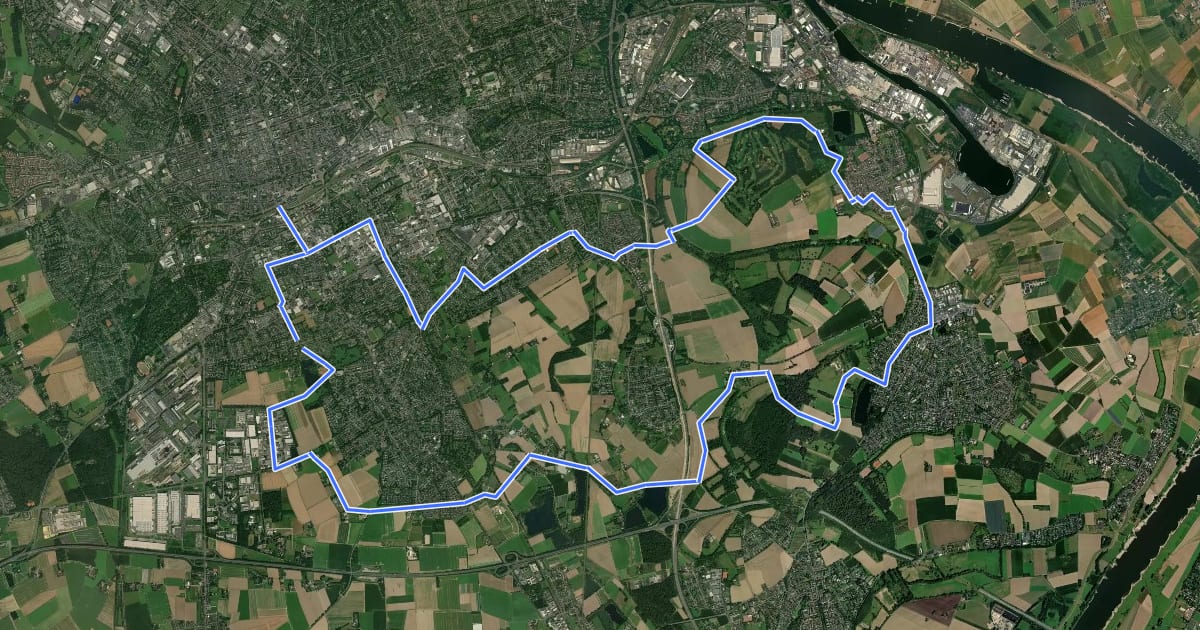 Маршрут Radroute Krefeld R5 на спутниковом снимке