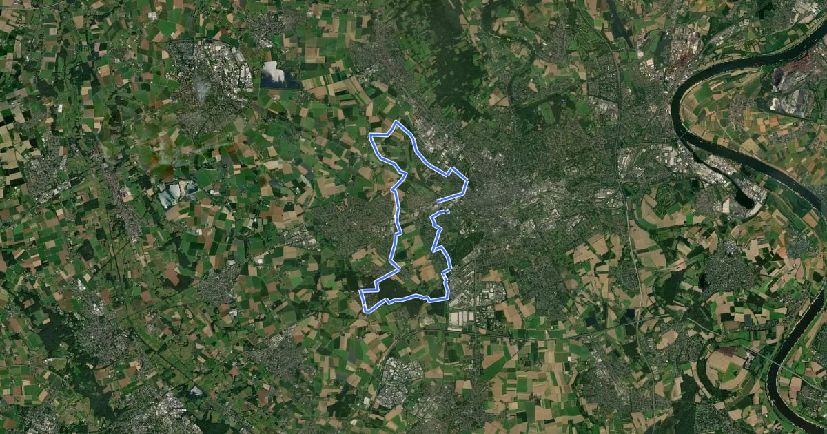 Маршрут Radroute Krefeld R6 на спутниковом снимке
