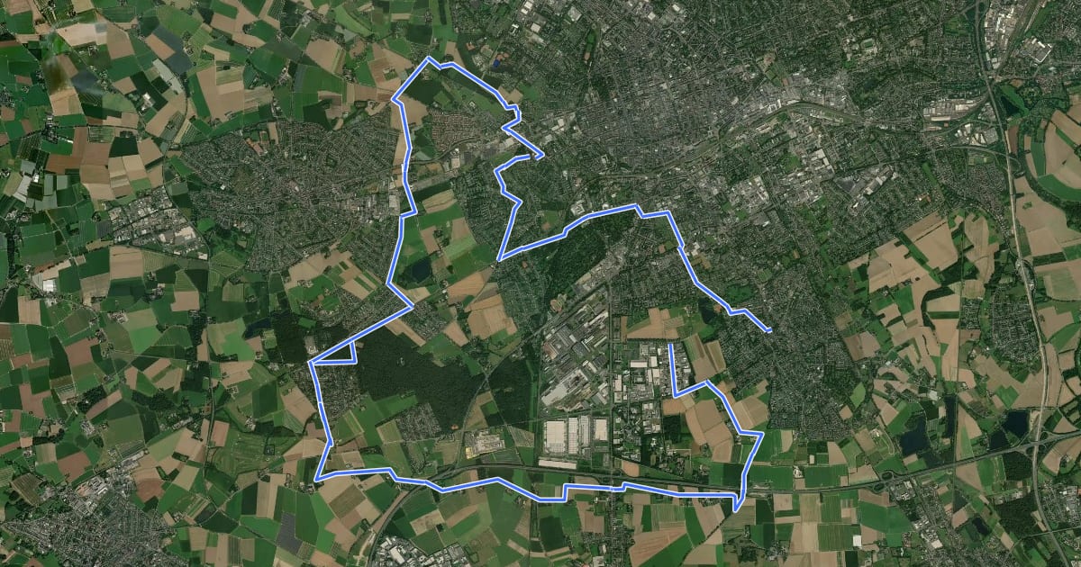 Маршрут Radroute Krefeld R7 на спутниковом снимке