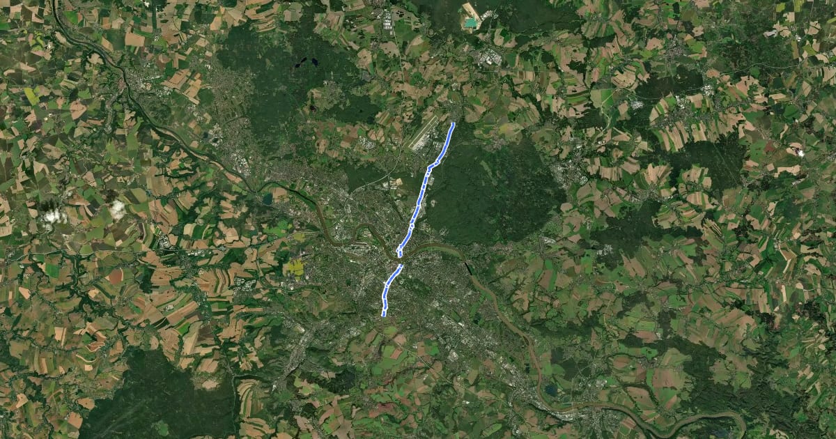 Маршрут Radroute Nord-Süd на спутниковом снимке