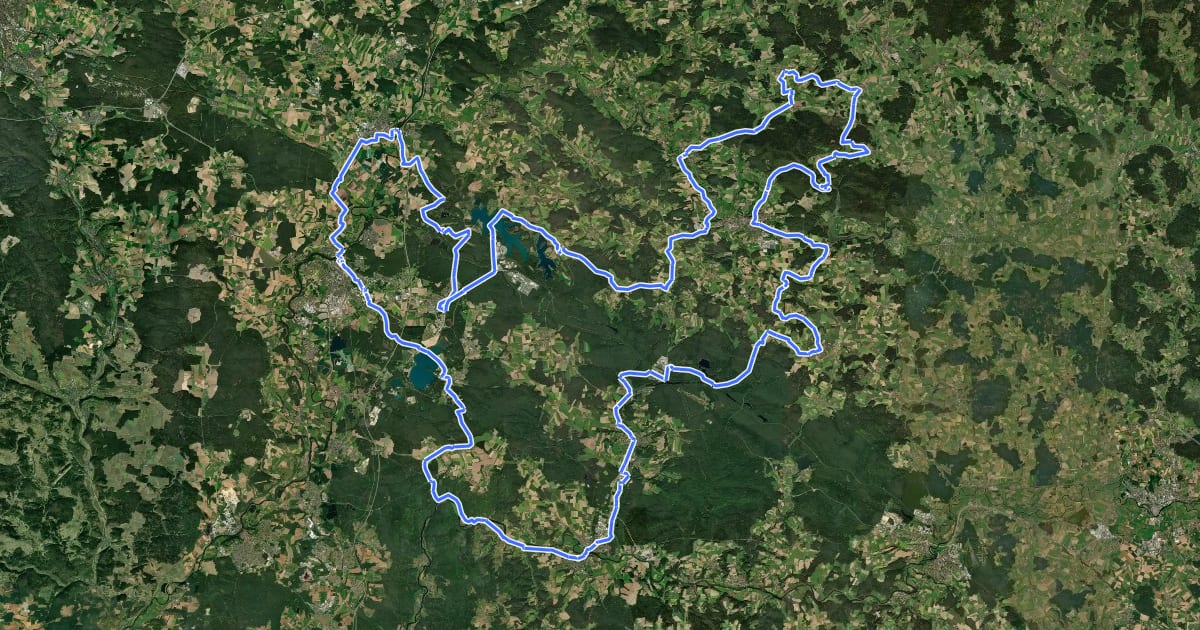 Маршрут Radroute Oberpfälzer Seenland Rundweg на спутниковом снимке
