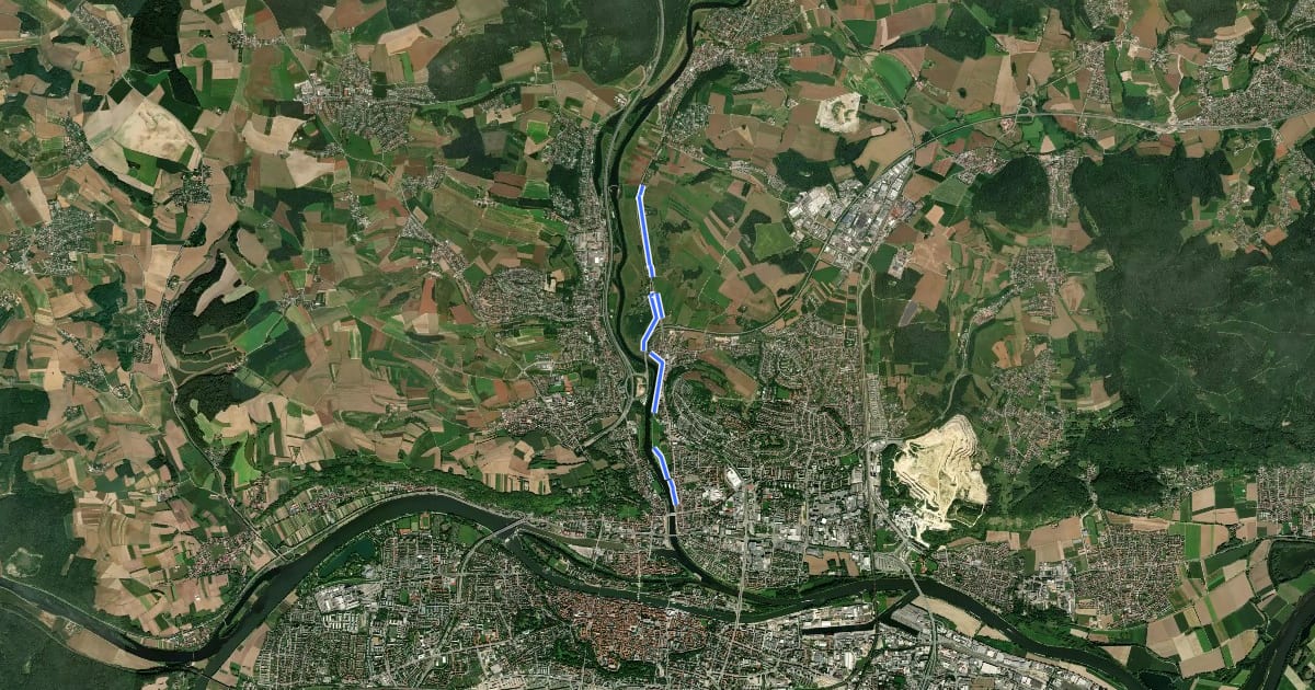 Маршрут Radroute Regensburg - Zeitlarn на спутниковом снимке