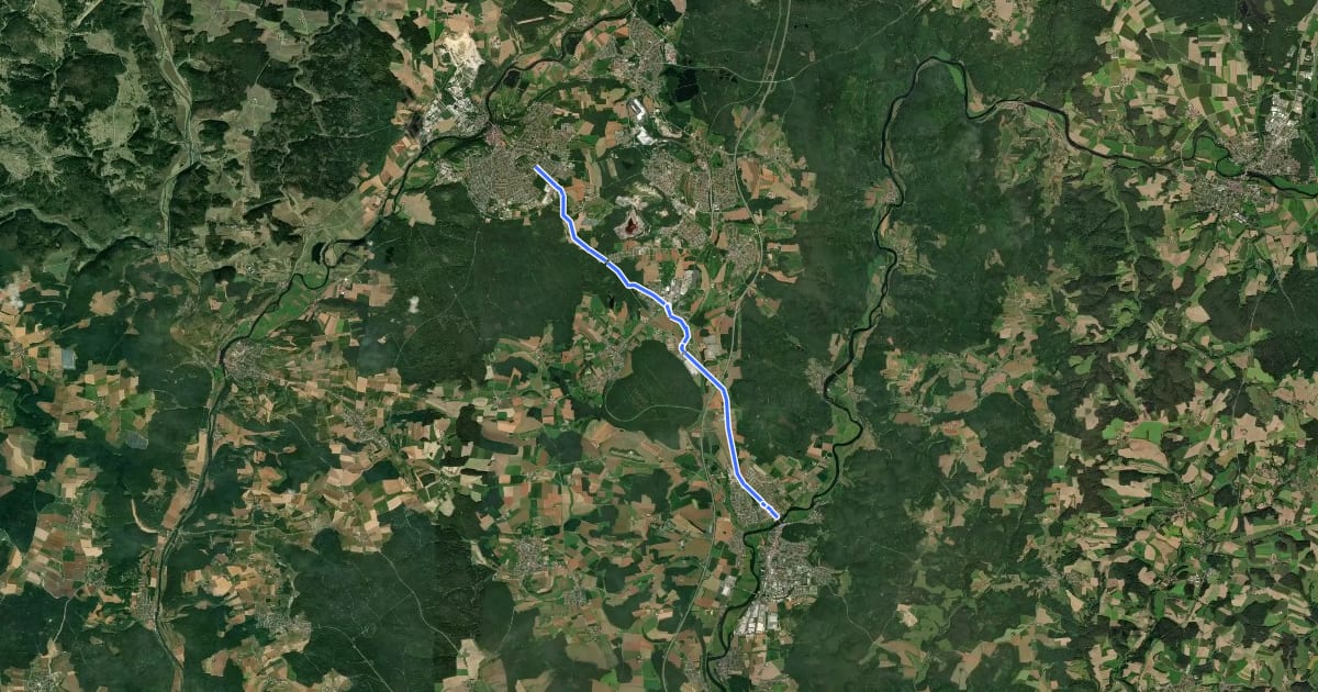 Маршрут Radroute Regenstauf - Ponholz - Burglengenfeld на спутниковом снимке