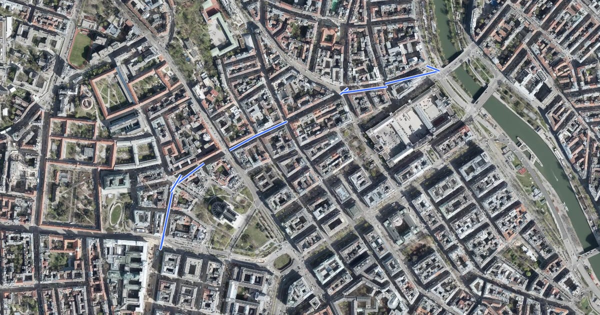 Маршрут Radroute Schwarzspanierstraße - Berggasse на спутниковом снимке