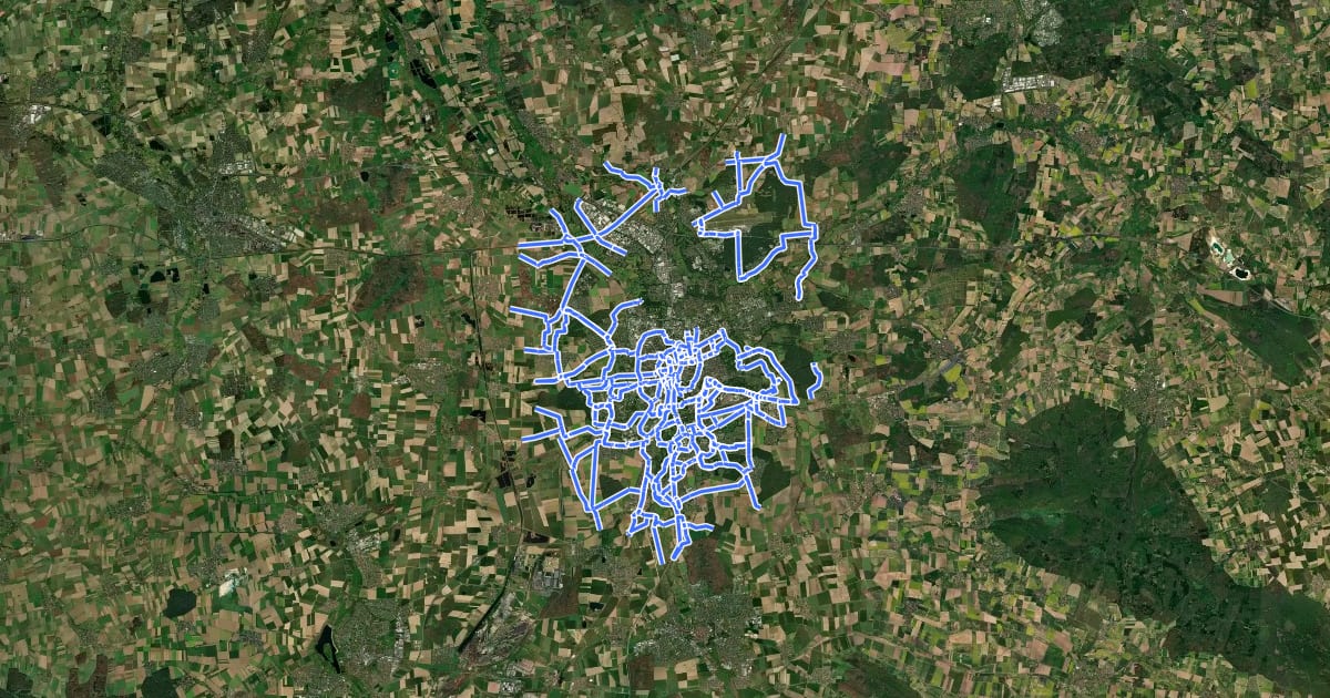 Маршрут Radroutennetz Braunschweig на спутниковом снимке