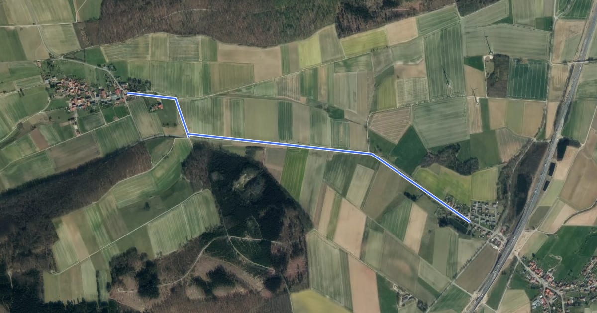 Маршрут Radroutennetz NOM Wiershausen - Böhmerberg на спутниковом снимке