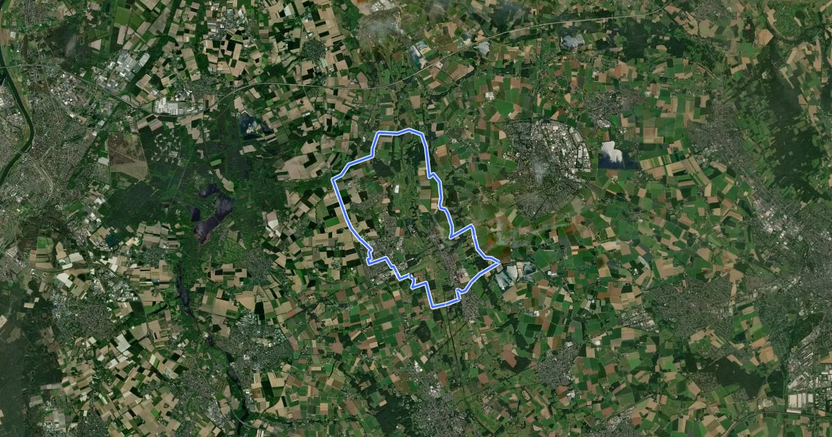 Маршрут Radrundwanderweg Grefrath на спутниковом снимке