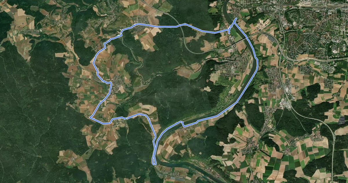 Маршрут Radrundwanderweg R8 Landkreis Regensburg на спутниковом снимке